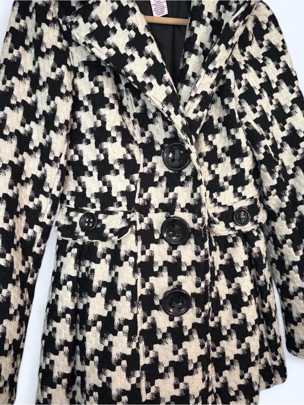 Candie's Black & White Houndstooth Pea Coat